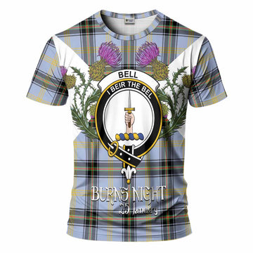 Bell Tartan Family Crest T-Shirt Scottish Burns Night Thistle Floral