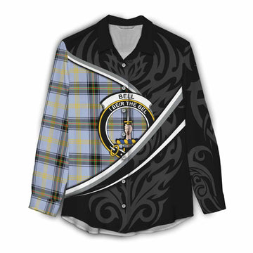 Bell Tartan Family Crest Women Casual Shirt Celtic Scottish Thistle Floral - Tartan Vibes Clothing