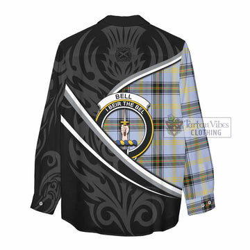 Bell Tartan Family Crest Women Casual Shirt Celtic Scottish Thistle Floral - Tartan Vibes Clothing