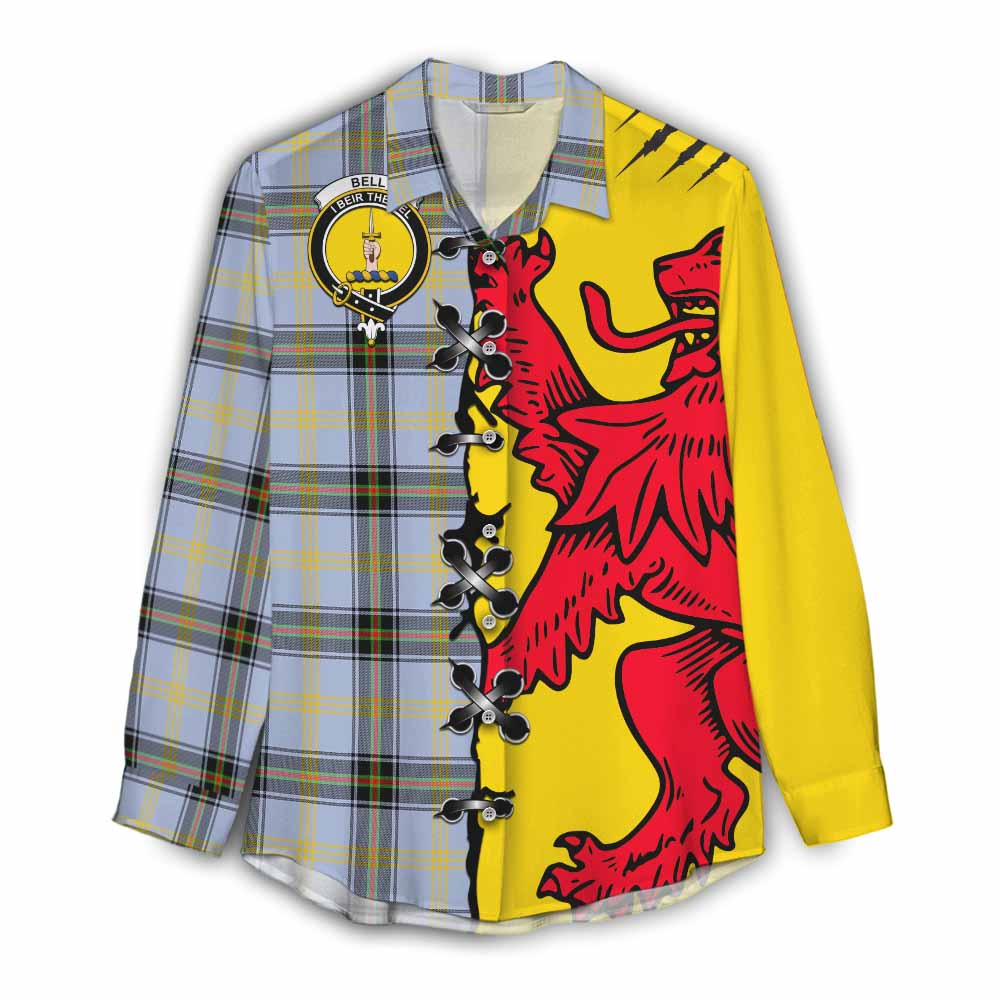Bell Tartan Family Crest Women Casual Shirt Lion Rampant Honor - Tartan Vibes Clothing