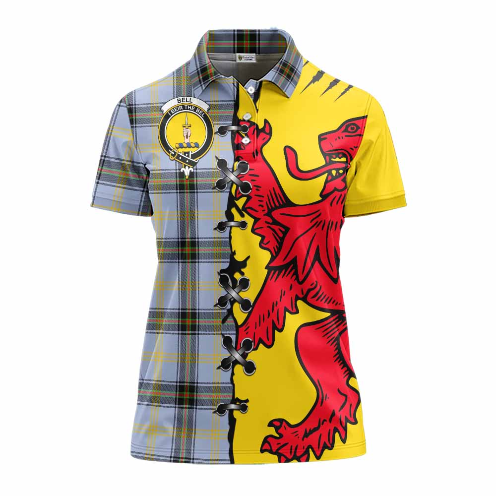 Bell Tartan Family Crest Women's Polo Shirt Lion Rampant Honor - Tartan Vibes Clothing