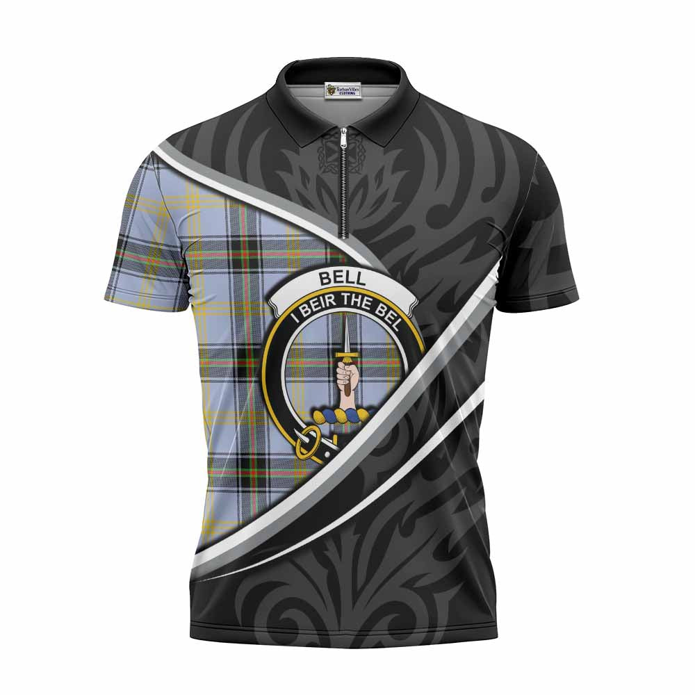 Bell Tartan Family Crest Zipper Polo Shirt Celtic Scottish Thistle Floral - Tartan Vibes Clothing