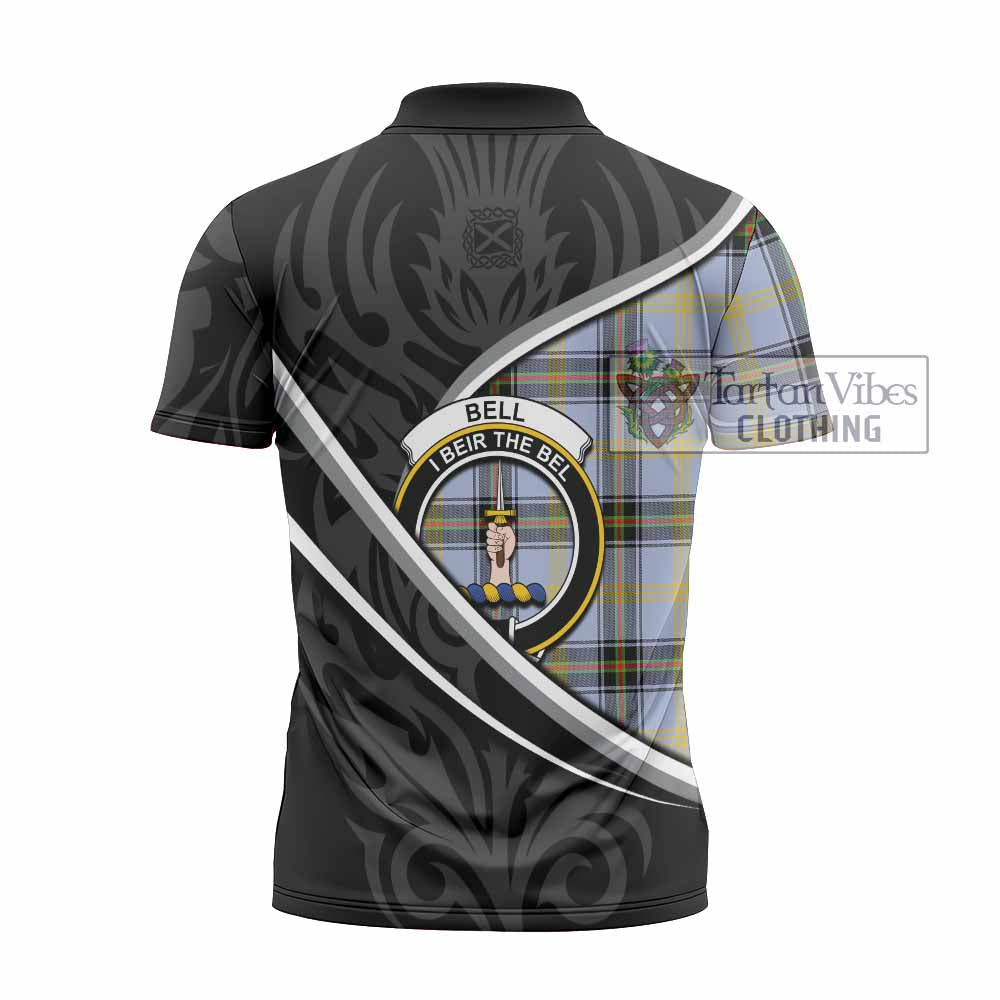 Bell Tartan Family Crest Zipper Polo Shirt Celtic Scottish Thistle Floral - Tartan Vibes Clothing