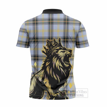 Bell Tartan Family Crest Zipper Polo Shirt Crowned Lion Roaring