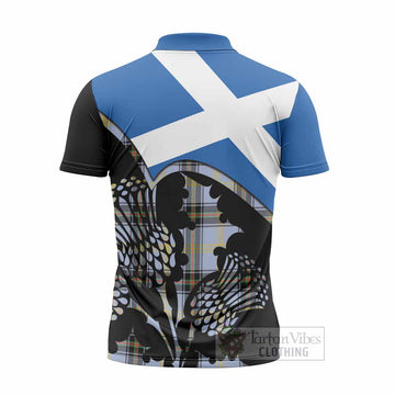 Bell Tartan Family Crest Zipper Polo Shirt Scotland Thistle Floral Flag Style