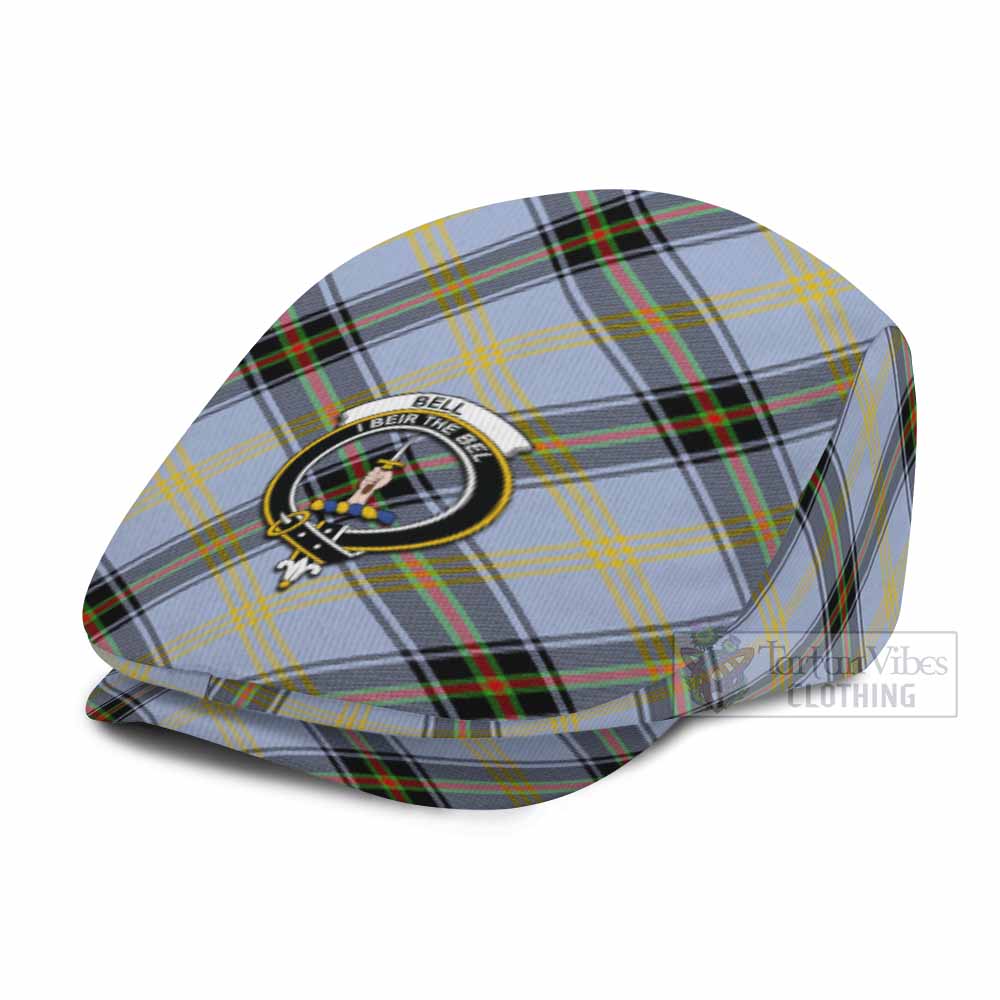 Bell Tartan Flat Cap, Jeff Cap Cross Style with Family Crest - Tartan Vibes Clothing