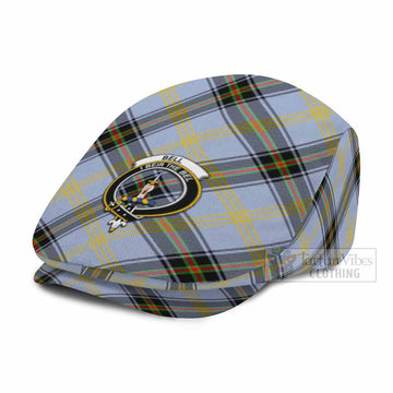 Bell Tartan Flat Cap, Jeff Cap Cross Style with Family Crest