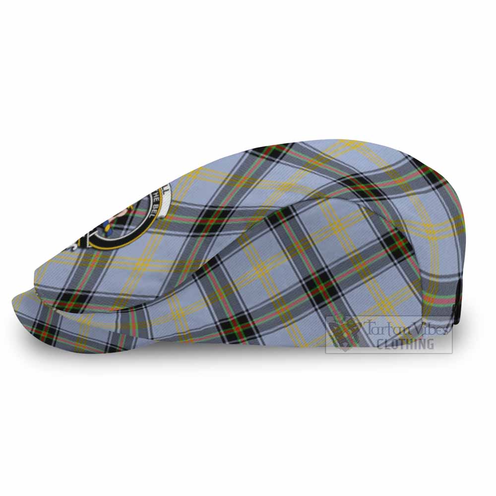 Bell Tartan Flat Cap, Jeff Cap Cross Style with Family Crest - Tartan Vibes Clothing