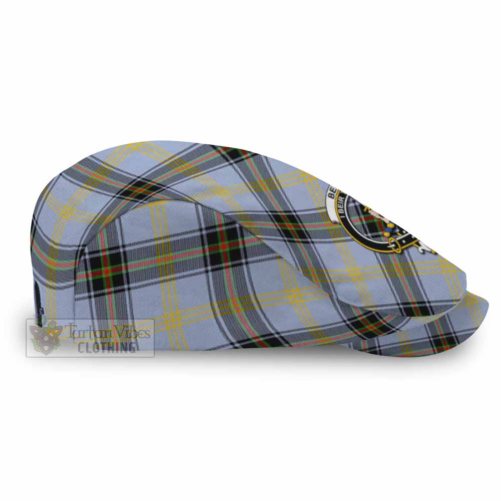 Bell Tartan Flat Cap, Jeff Cap Cross Style with Family Crest - Tartan Vibes Clothing