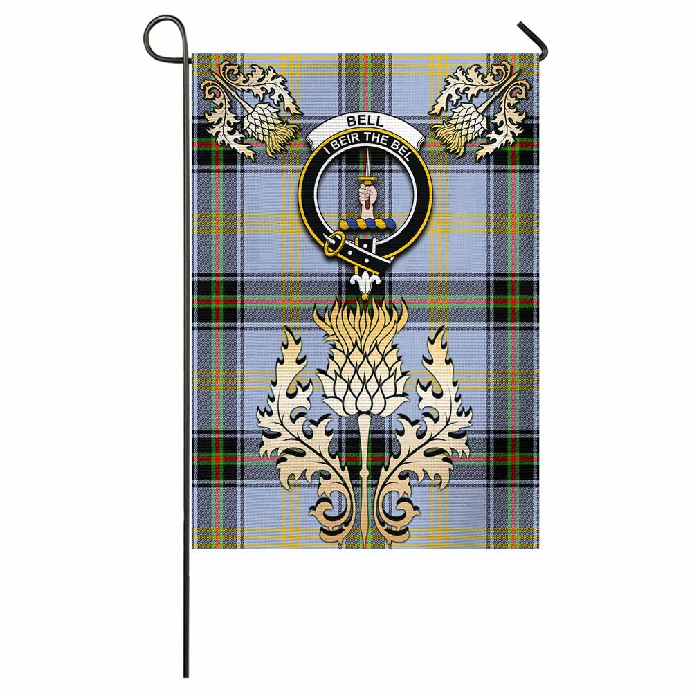 Bell Tartan Garden Flag with Golden Regal Scottish Thistle Emblem - Tartan Vibes Clothing