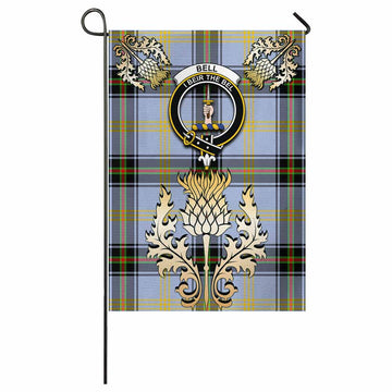 Bell Tartan Garden Flag with Golden Regal Scottish Thistle Emblem