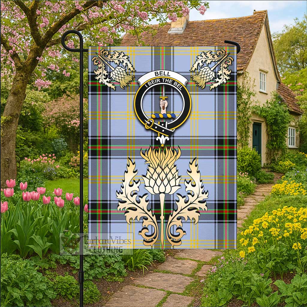 Bell Tartan Garden Flag with Golden Regal Scottish Thistle Emblem - Tartan Vibes Clothing