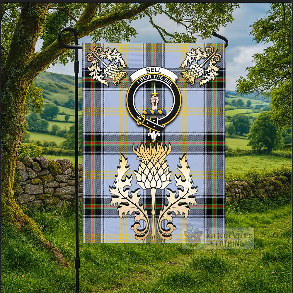 Bell Tartan Garden Flag with Golden Regal Scottish Thistle Emblem - Tartan Vibes Clothing