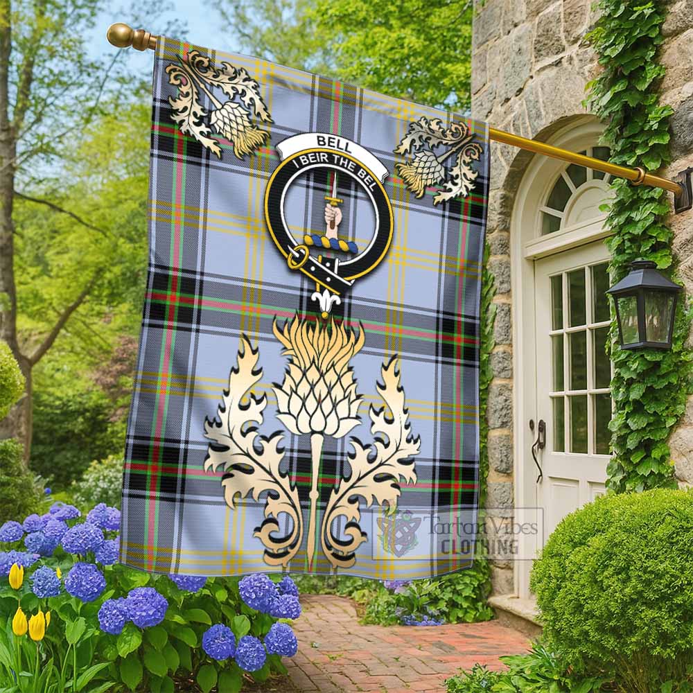 Bell Tartan Garden Flag with Golden Regal Scottish Thistle Emblem - Tartan Vibes Clothing