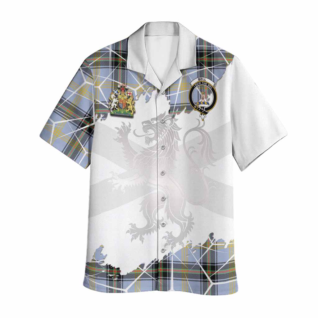 Bell Tartan Hawaiian Shirt with Family Crest and Lion Rampant Grunge Style