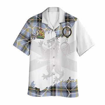 Bell Tartan Hawaiian Shirt with Family Crest and Lion Rampant Grunge Style