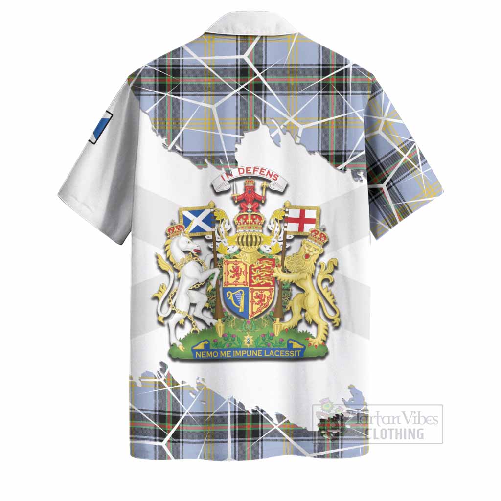 Bell Tartan Hawaiian Shirt with Family Crest and Lion Rampant Grunge Style