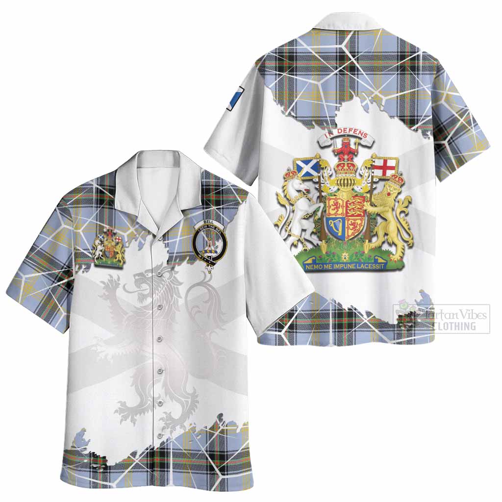 Bell Tartan Hawaiian Shirt with Family Crest and Lion Rampant Grunge Style