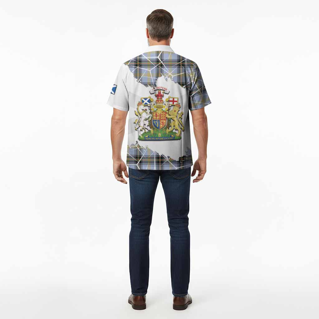 Bell Tartan Hawaiian Shirt with Family Crest and Lion Rampant Grunge Style