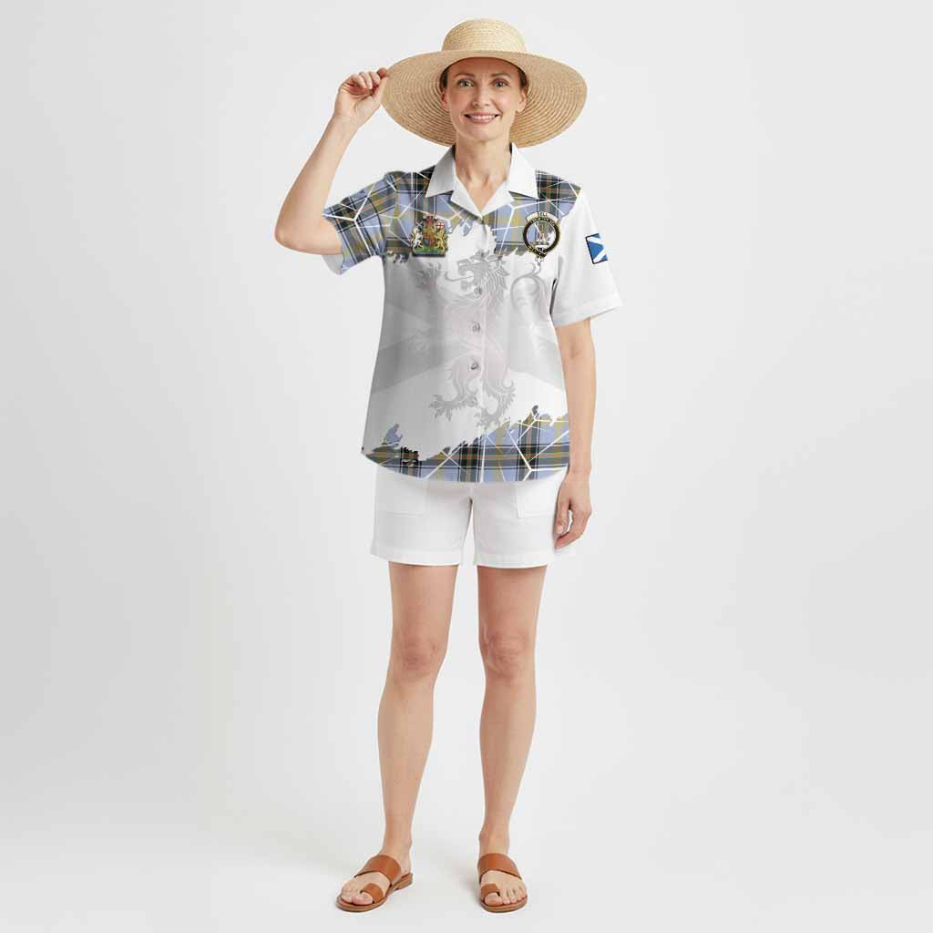 Bell Tartan Hawaiian Shirt with Family Crest and Lion Rampant Grunge Style