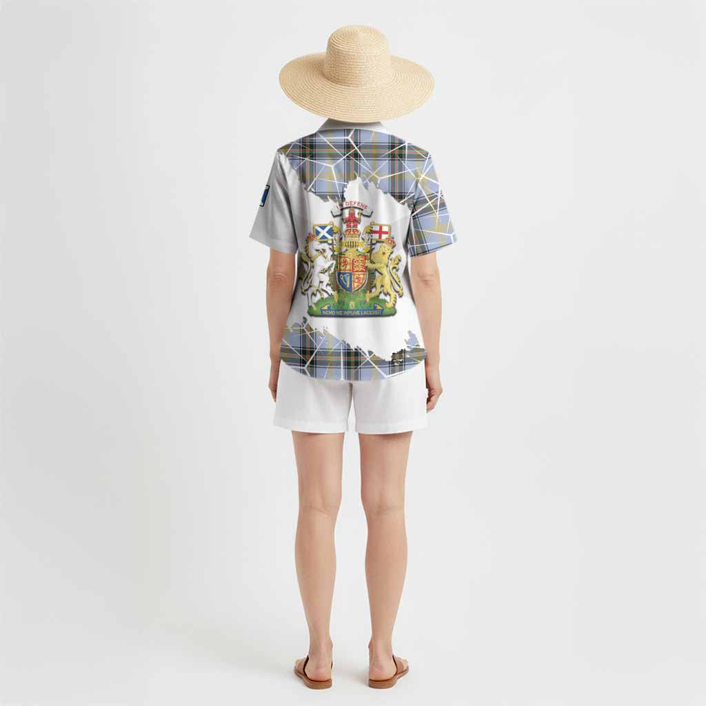 Bell Tartan Hawaiian Shirt with Family Crest and Lion Rampant Grunge Style