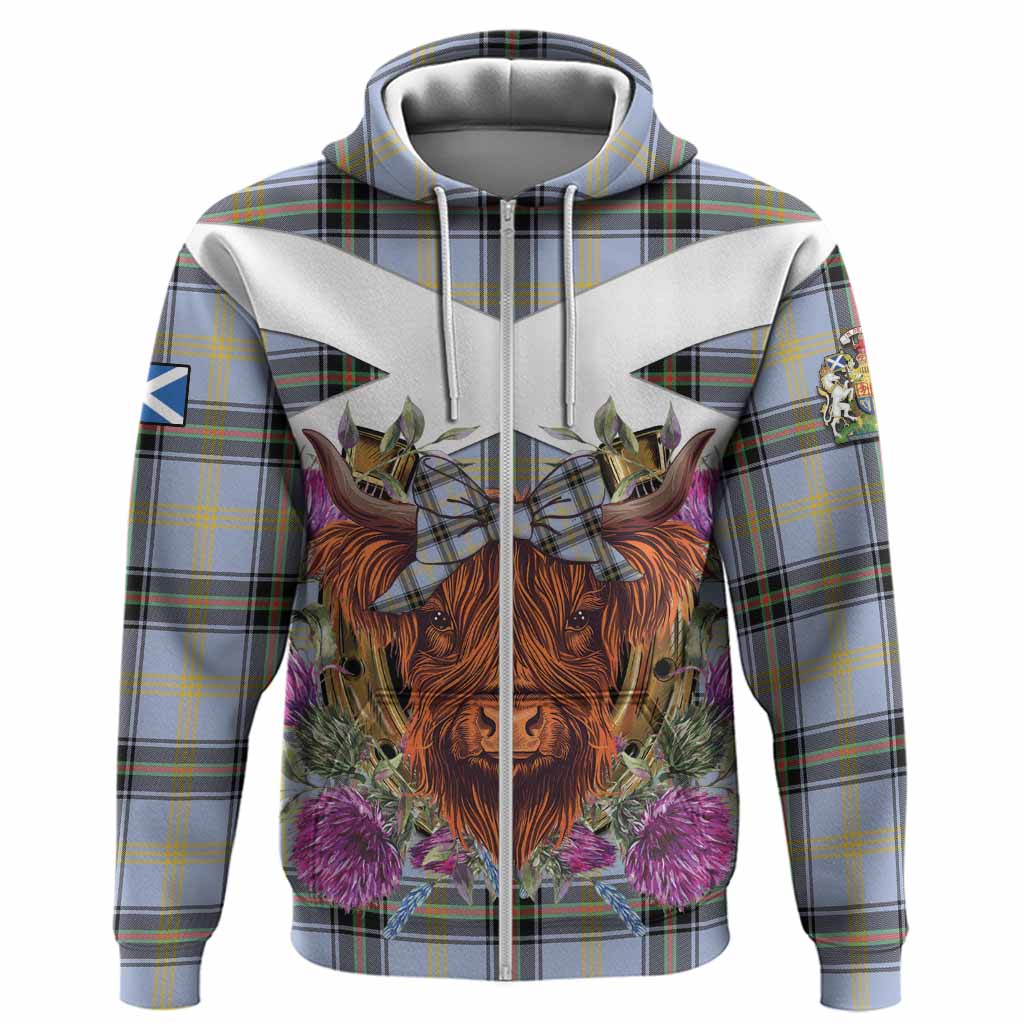 Bell Tartan Hoodie Scottish Thistle Heilan Coo