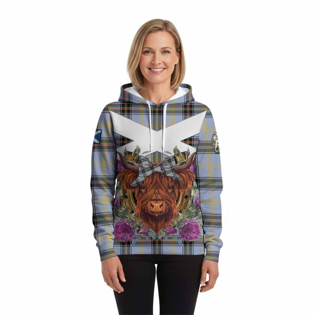 Bell Tartan Hoodie Scottish Thistle Heilan Coo