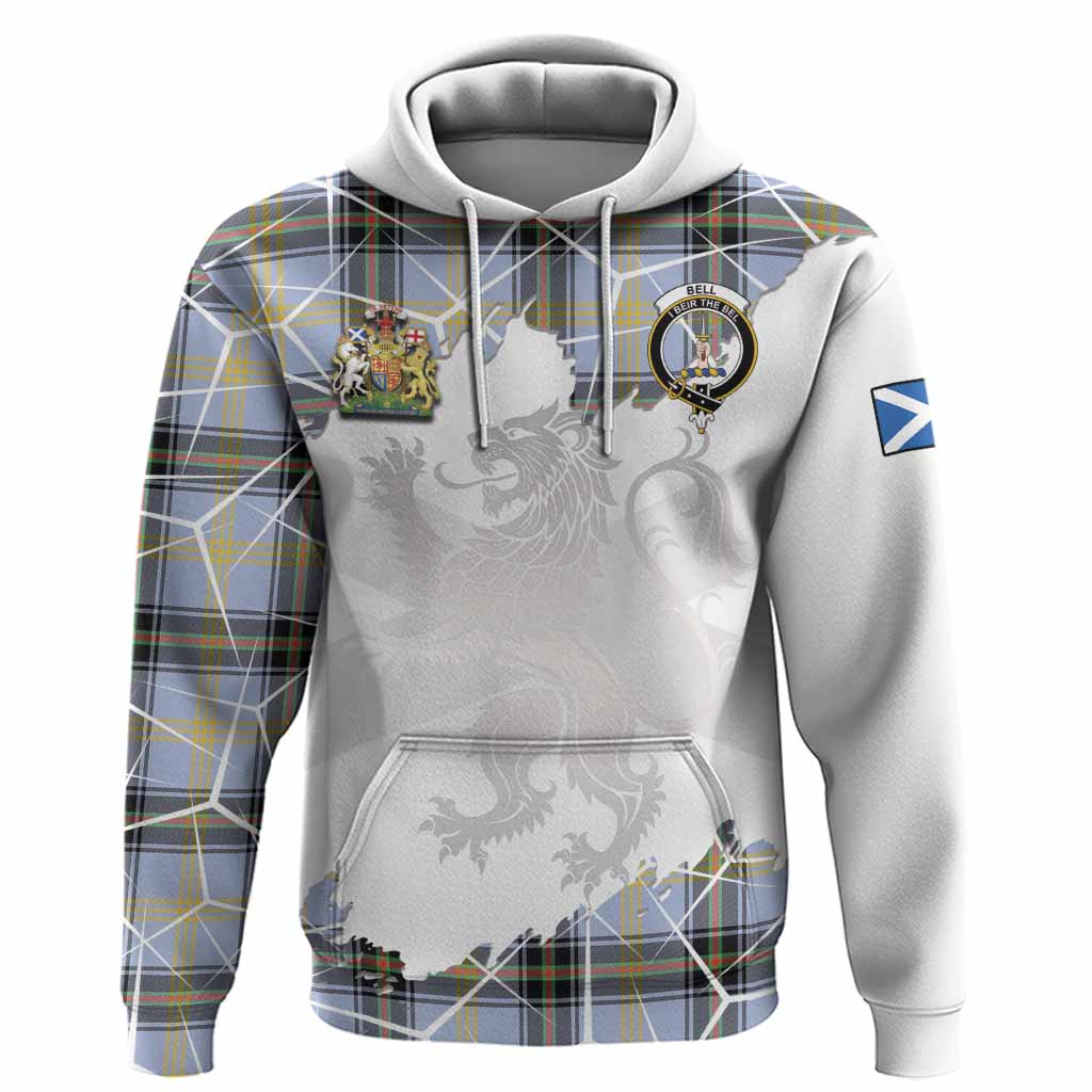 Bell Tartan Hoodie with Family Crest and Lion Rampant Grunge Style