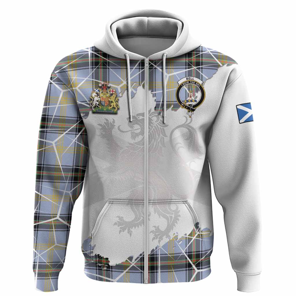 Bell Tartan Hoodie with Family Crest and Lion Rampant Grunge Style