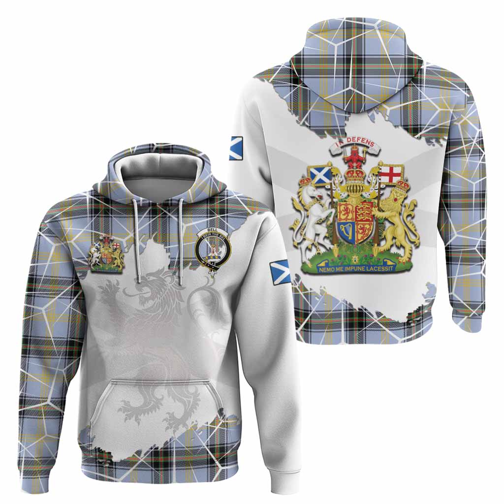 Bell Tartan Hoodie with Family Crest and Lion Rampant Grunge Style