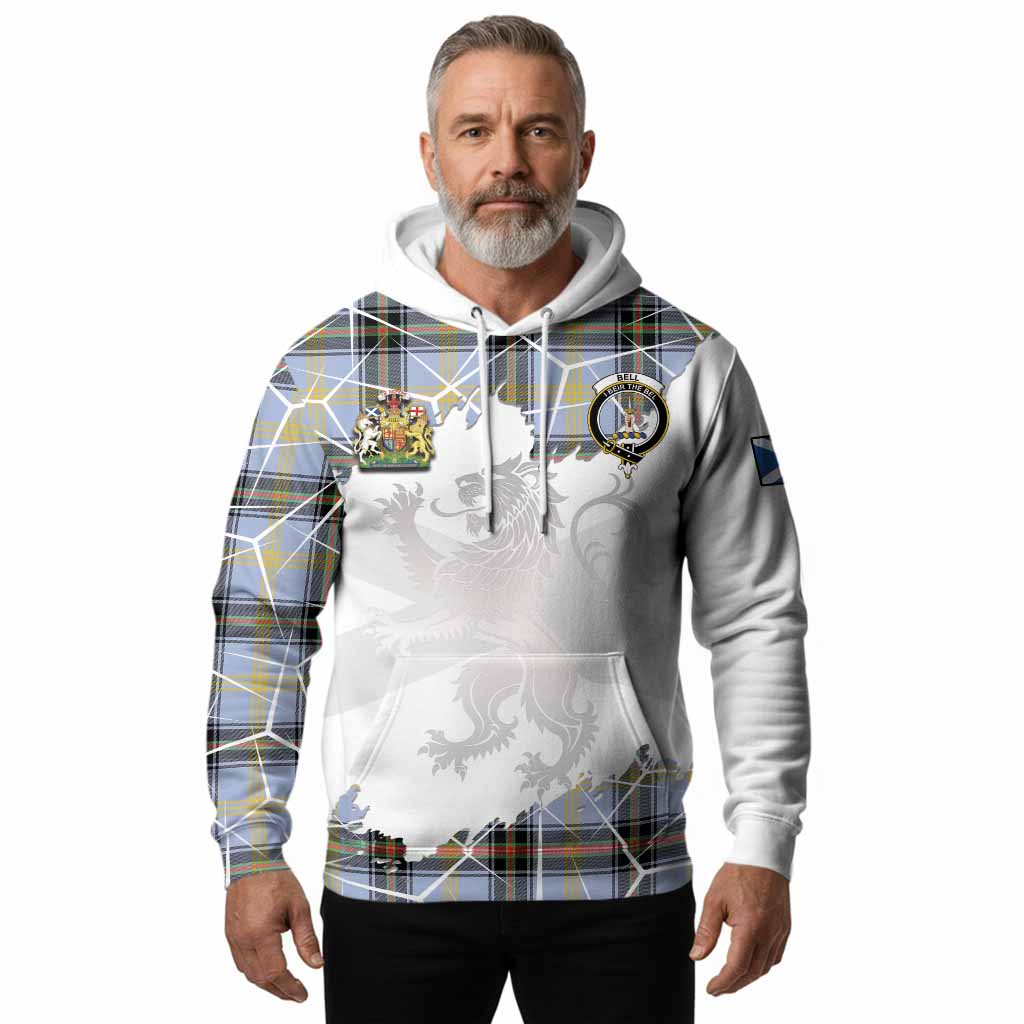 Bell Tartan Hoodie with Family Crest and Lion Rampant Grunge Style