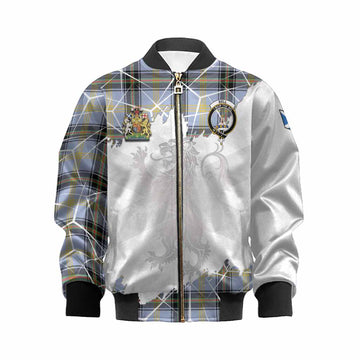 Bell Tartan Kid Bomber Jacket with Family Crest and Lion Rampant Grunge Style