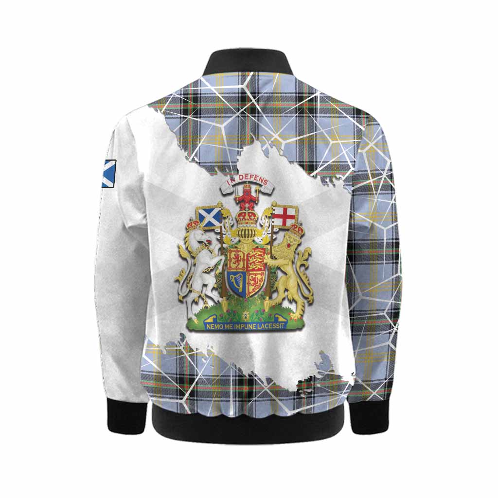Bell Tartan Kid Bomber Jacket with Family Crest and Lion Rampant Grunge Style