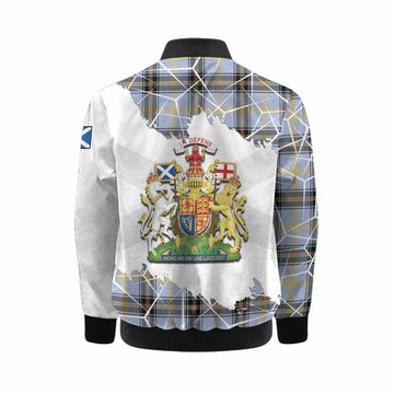 Bell Tartan Kid Bomber Jacket with Family Crest and Lion Rampant Grunge Style