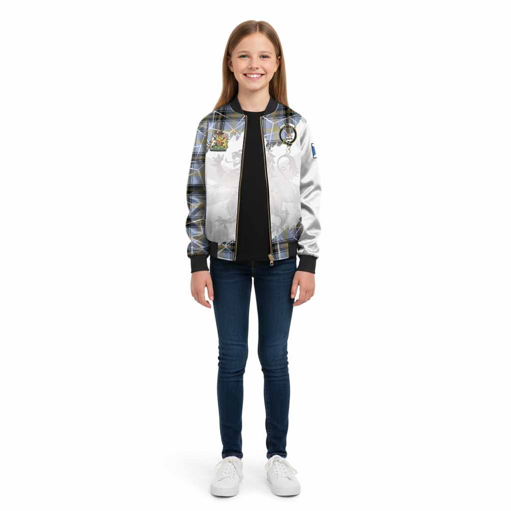 Bell Tartan Kid Bomber Jacket with Family Crest and Lion Rampant Grunge Style