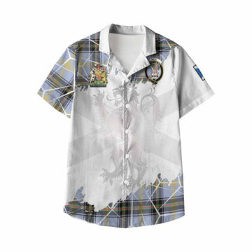 Bell Tartan Kid Hawaiian Shirt with Family Crest and Lion Rampant Grunge Style