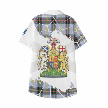 Bell Tartan Kid Hawaiian Shirt with Family Crest and Lion Rampant Grunge Style