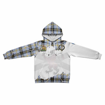 Bell Tartan Kid Hoodie with Family Crest and Lion Rampant Grunge Style