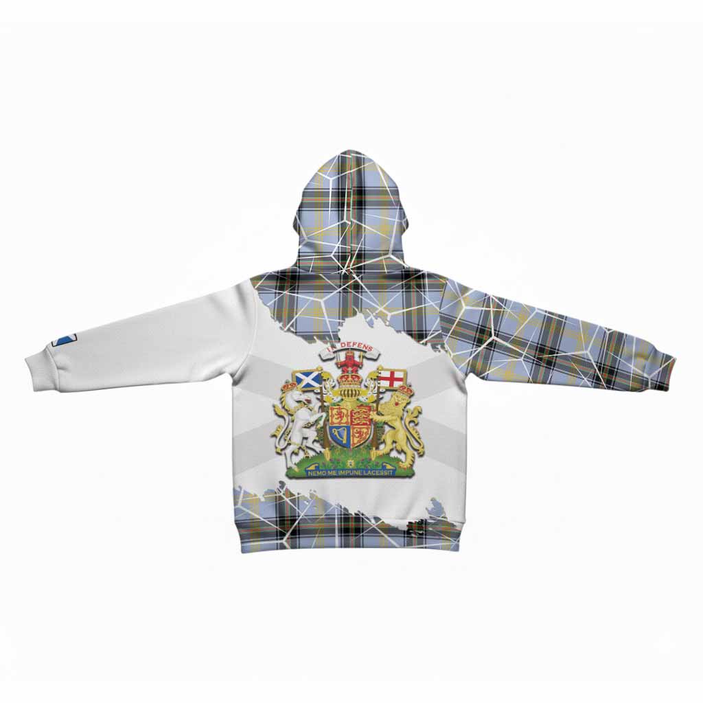 Bell Tartan Kid Hoodie with Family Crest and Lion Rampant Grunge Style