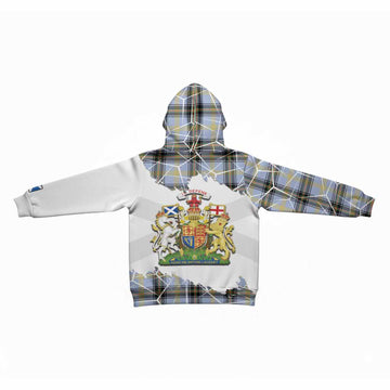 Bell Tartan Kid Hoodie with Family Crest and Lion Rampant Grunge Style