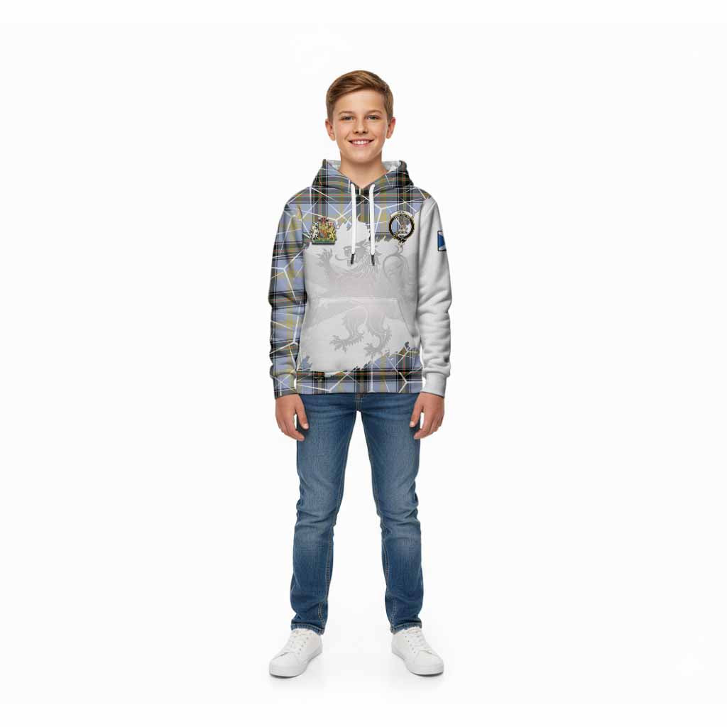 Bell Tartan Kid Hoodie with Family Crest and Lion Rampant Grunge Style
