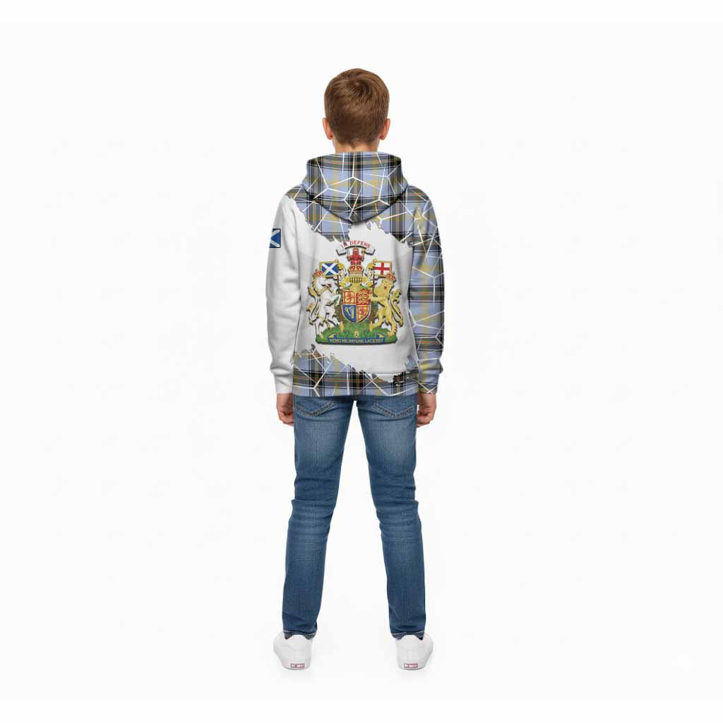 Bell Tartan Kid Hoodie with Family Crest and Lion Rampant Grunge Style