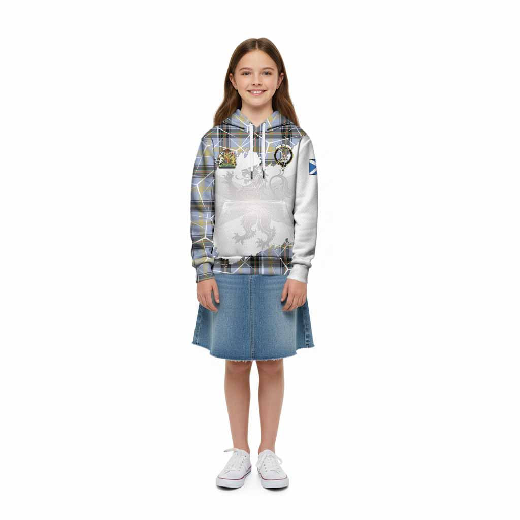 Bell Tartan Kid Hoodie with Family Crest and Lion Rampant Grunge Style