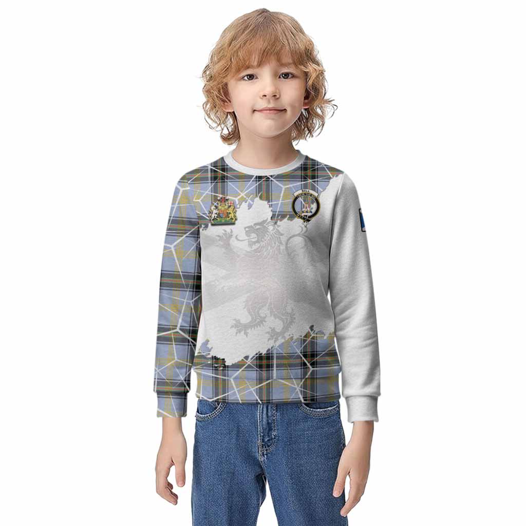 Bell Tartan Kid Knitted Sweatshirt with Family Crest and Lion Rampant Grunge Style