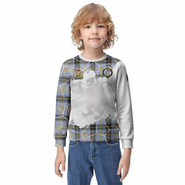 Bell Tartan Kid Knitted Sweatshirt with Family Crest and Lion Rampant Grunge Style
