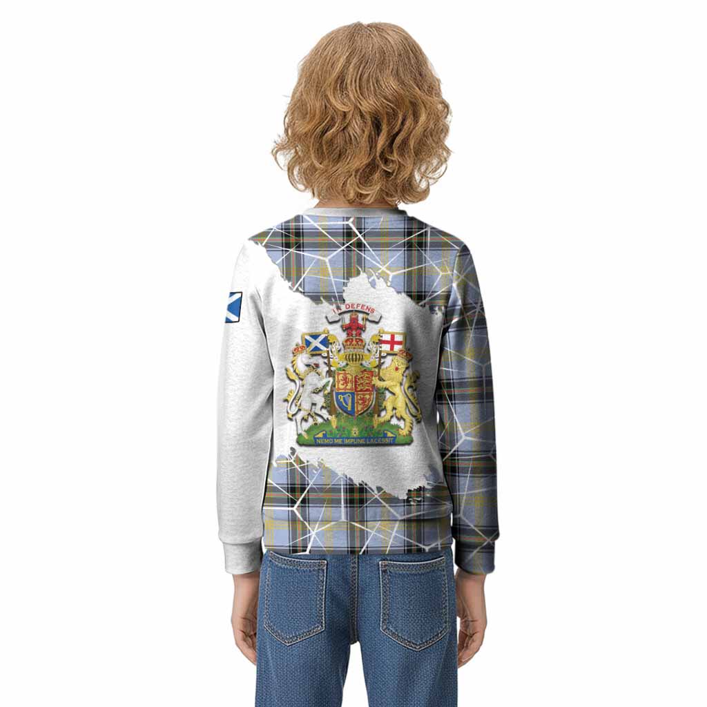 Bell Tartan Kid Knitted Sweatshirt with Family Crest and Lion Rampant Grunge Style