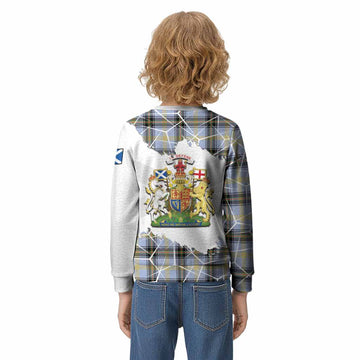 Bell Tartan Kid Knitted Sweatshirt with Family Crest and Lion Rampant Grunge Style