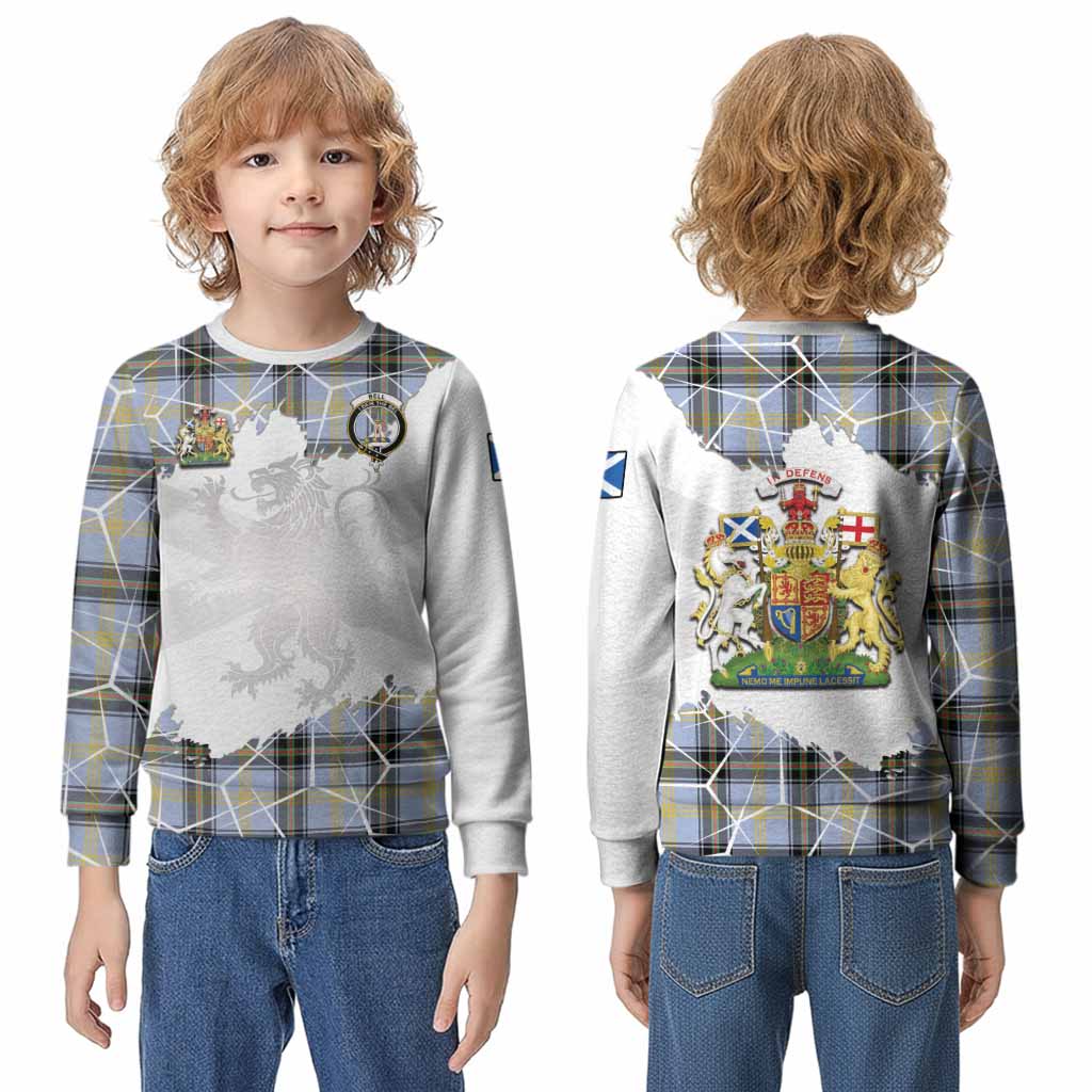 Bell Tartan Kid Knitted Sweatshirt with Family Crest and Lion Rampant Grunge Style