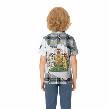 Bell Tartan Kid Polo Shirt with Family Crest and Lion Rampant Grunge Style