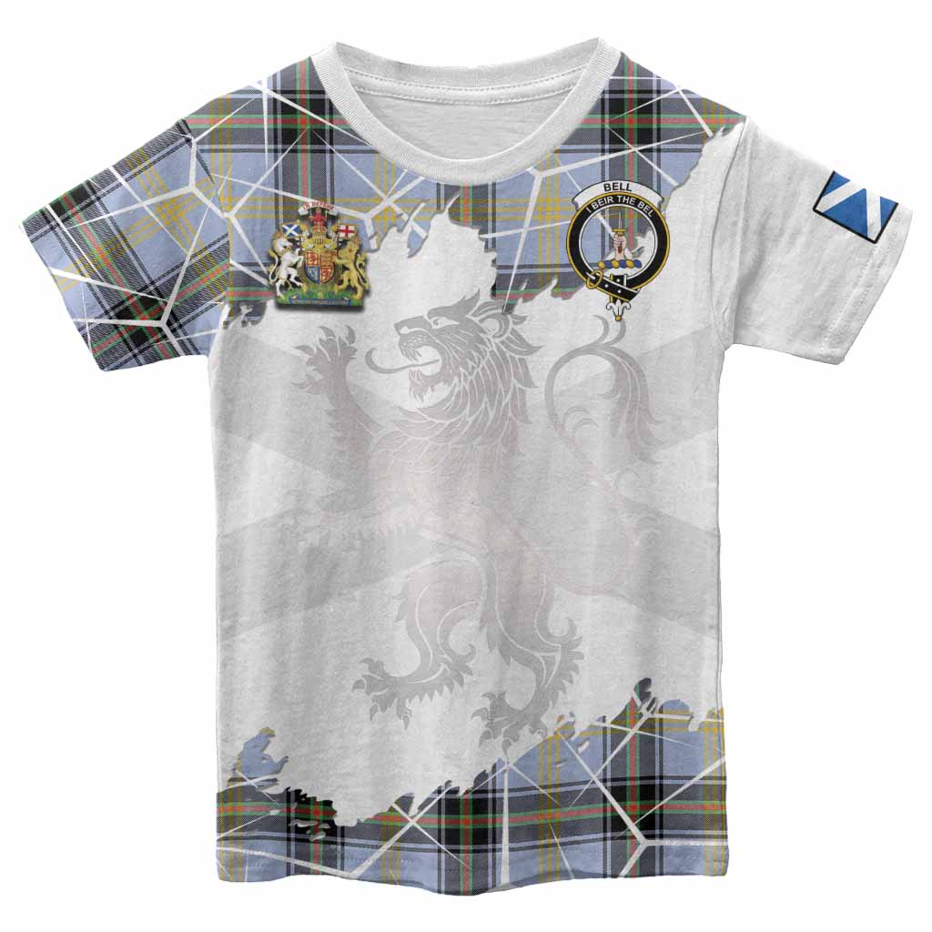Bell Tartan Kid T-shirt with Family Crest and Lion Rampant Grunge Style
